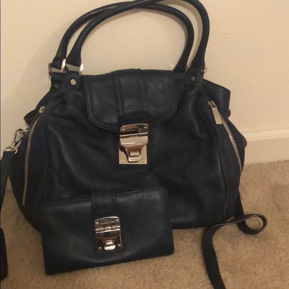 Used Navy Blue Michael Kors Satchel with wallet